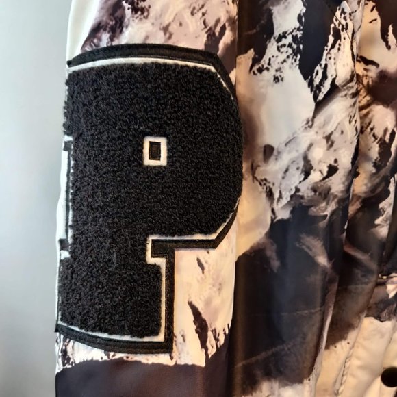 Punk Royal Mens Black White Marbled Tie Dye Snaps Arm Patches Bomber Jacket L - Picture 6 of 11